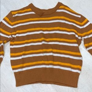 Yellow, orange and white sweater